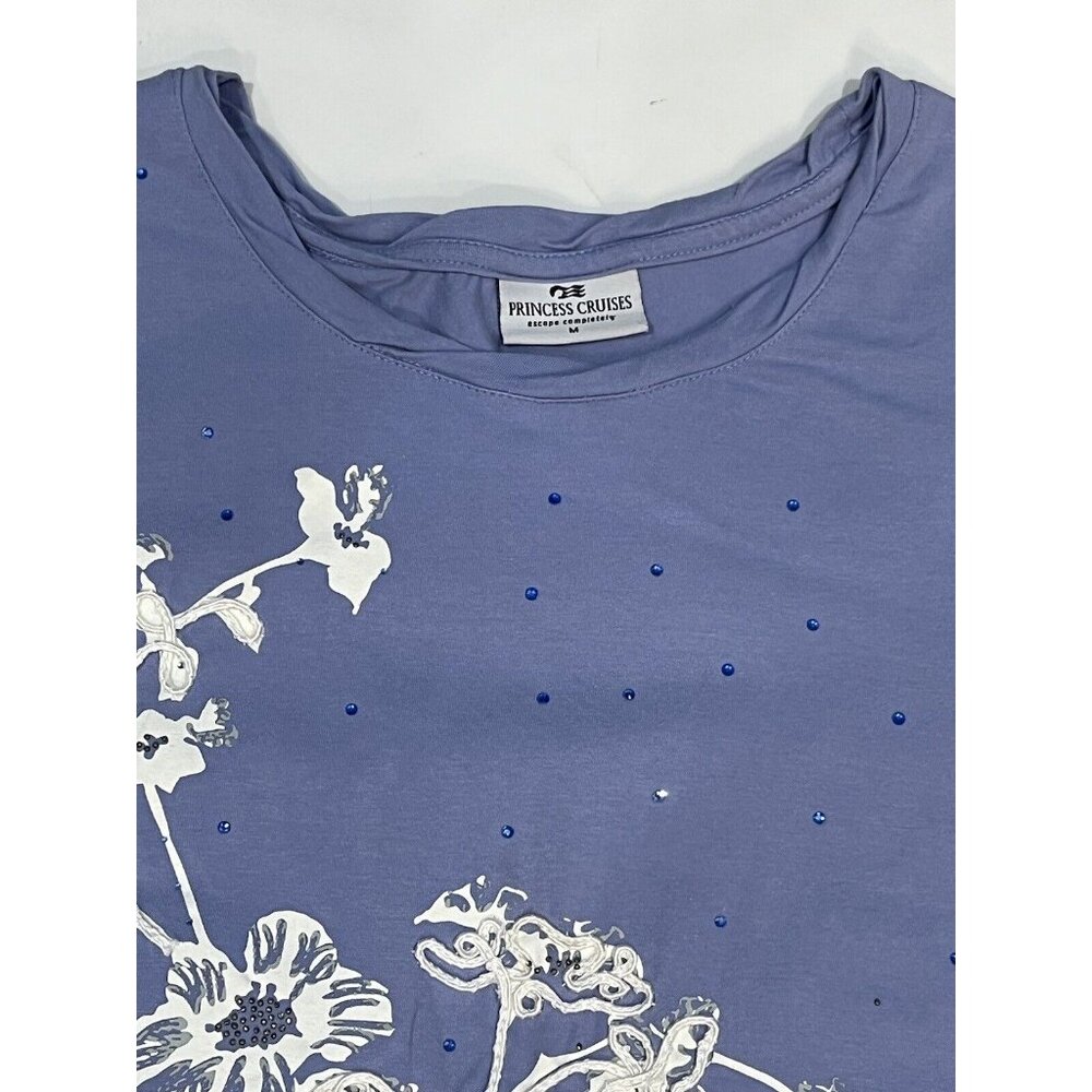 Princess Cruises Lilac Purple Floral Appliqué Rhinestone Shirt Women Sz Medium - Picture 7 of 14